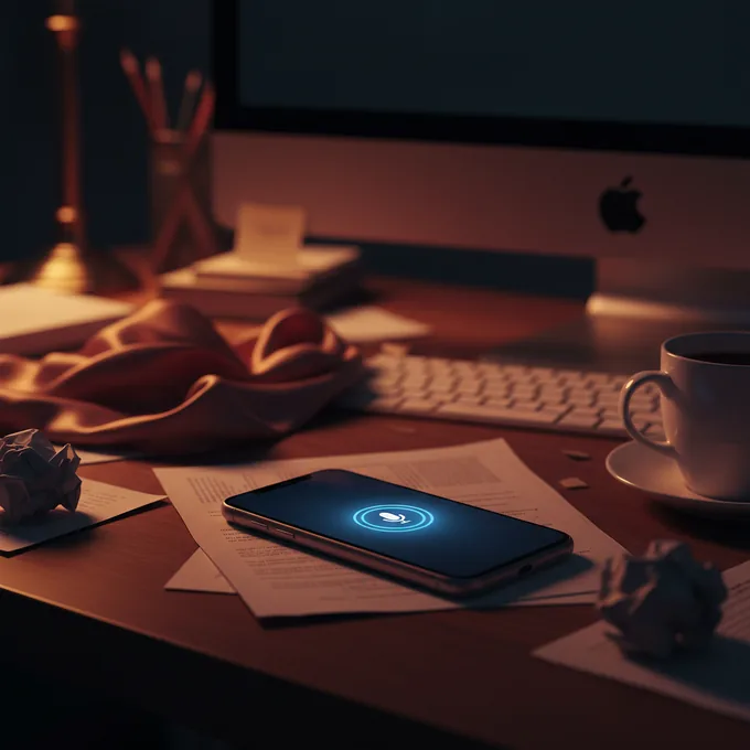 Smartphone con audio reproduciendo en mesa de oficina con luz tenue